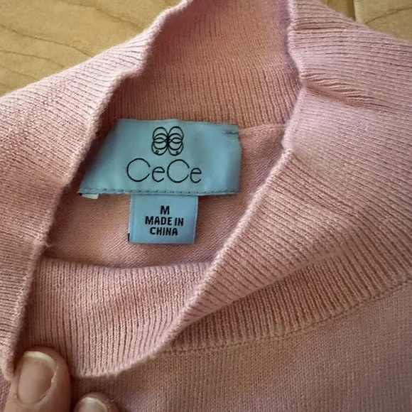 CeCe Clip Dot Chiffon Sleeve Sweater - PINK - Size-  MEDIUM - WOMENS - Picture 3 of 7